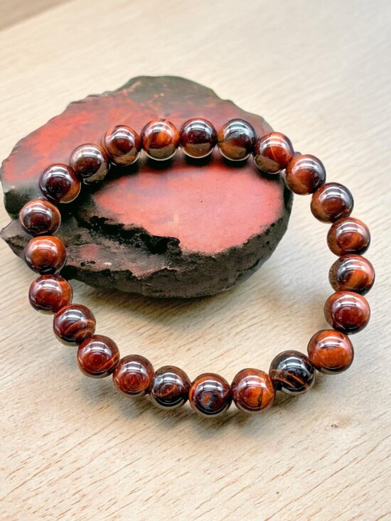 Artisan Jewelry - Red Tiger’s Eye Gemstone Stretch Bracelet | Handmade